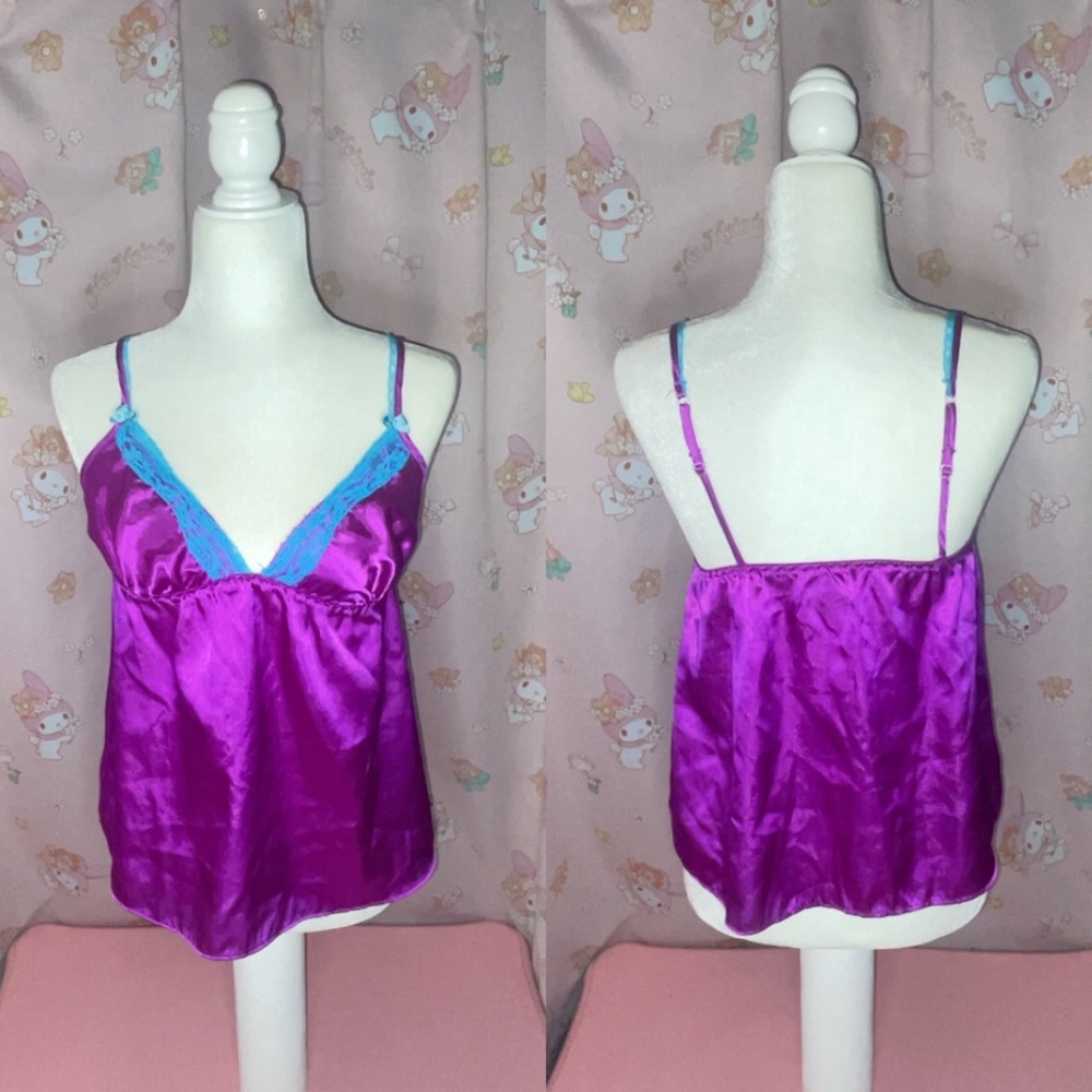 Tarea by Rue21 Purple Babydoll Top with Blue Lace and Bow Details